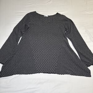 Vine Street Tunic Blouse Black Gray Textured Knit Womens XL Made In USA Top EUC